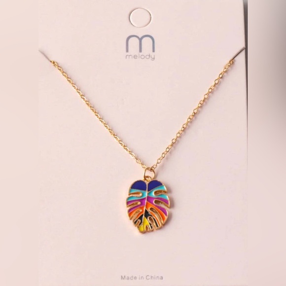 Gold and Multicolor Leaf Pendant Necklace - Picture 1 of 1